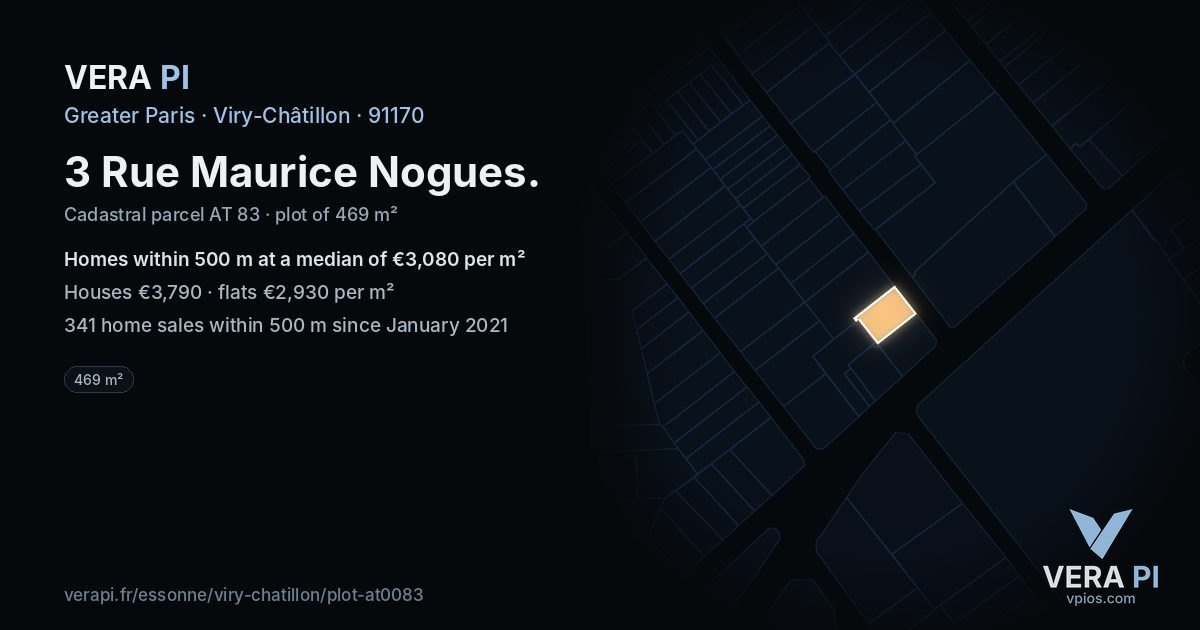 3 Rue Maurice Nogues, Viry-Châtillon at night – the plot lit, the parcels around coloured by the prices near them