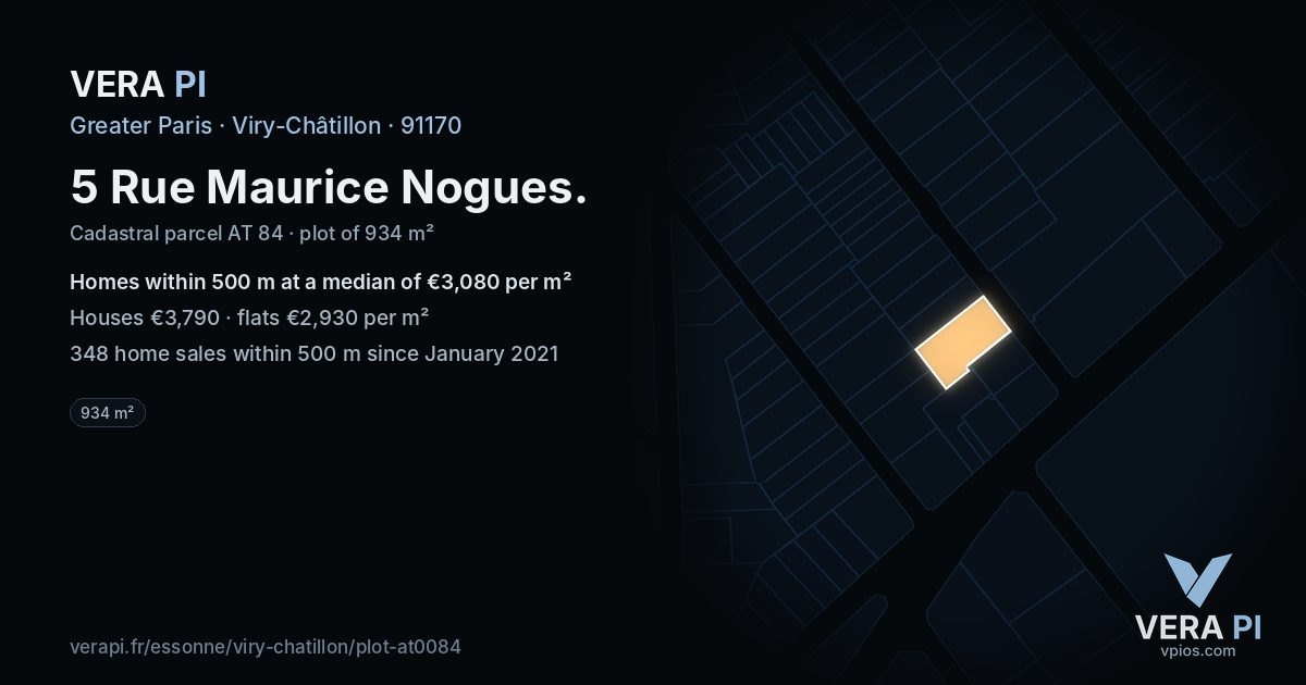 5 Rue Maurice Nogues, Viry-Châtillon at night – the plot lit, the parcels around coloured by the prices near them