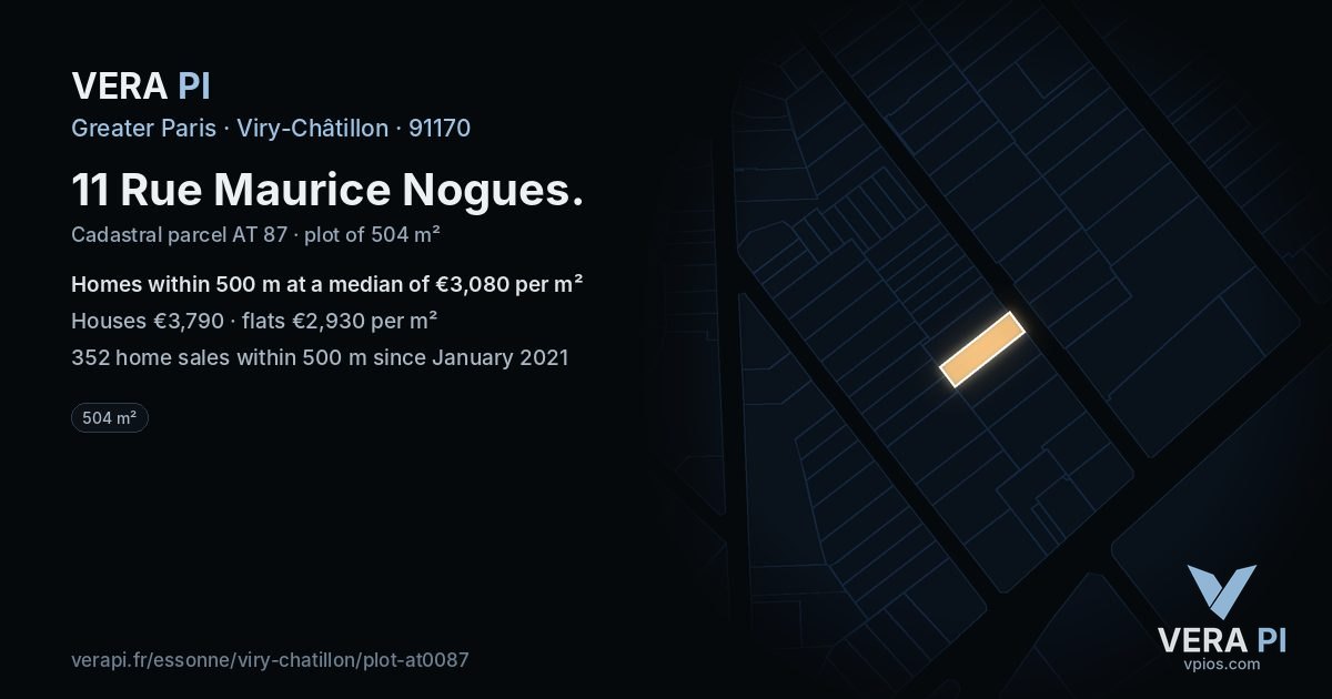 11 Rue Maurice Nogues, Viry-Châtillon at night – the plot lit, the parcels around coloured by the prices near them