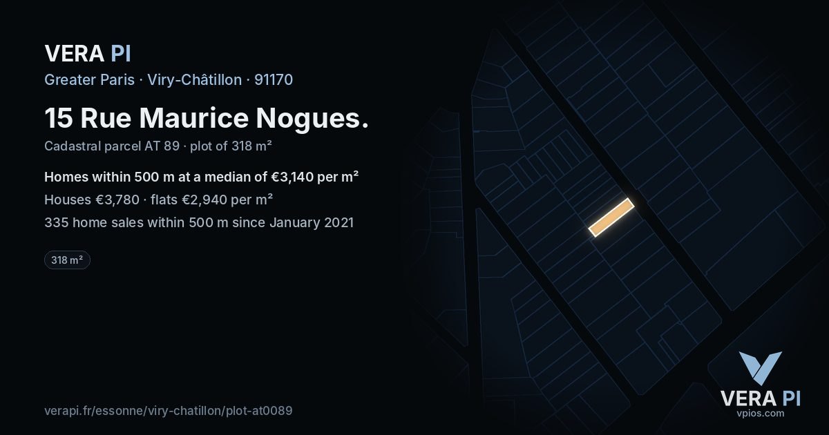 15 Rue Maurice Nogues, Viry-Châtillon at night – the plot lit, the parcels around coloured by the prices near them