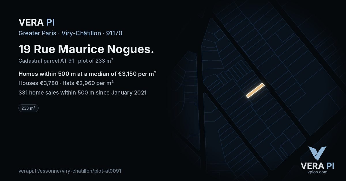 19 Rue Maurice Nogues, Viry-Châtillon at night – the plot lit, the parcels around coloured by the prices near them
