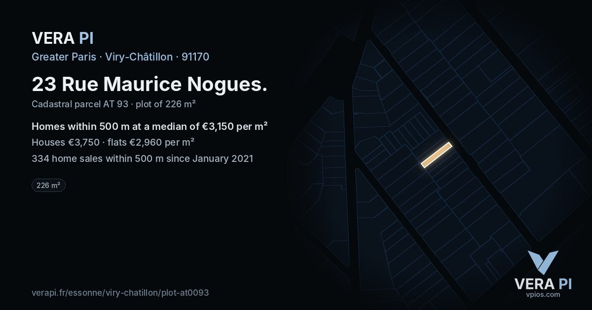 23 Rue Maurice Nogues, Viry-Châtillon at night – the plot lit, the parcels around coloured by the prices near them