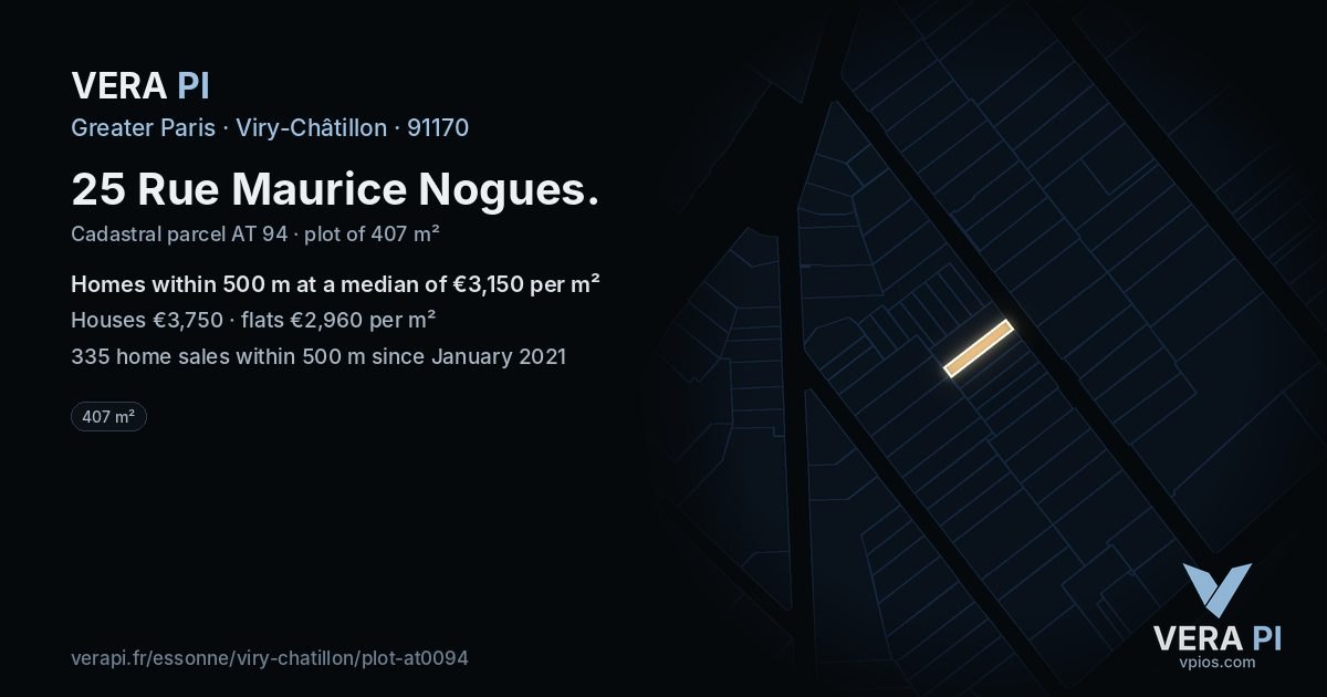 25 Rue Maurice Nogues, Viry-Châtillon at night – the plot lit, the parcels around coloured by the prices near them