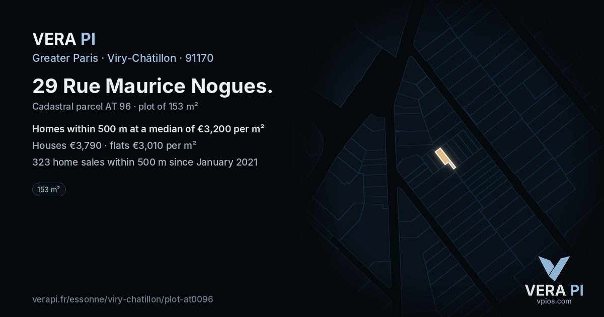 29 Rue Maurice Nogues, Viry-Châtillon at night – the plot lit, the parcels around coloured by the prices near them