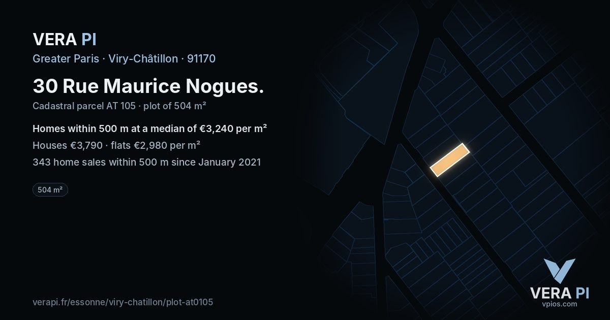 30 Rue Maurice Nogues, Viry-Châtillon at night – the plot lit, the parcels around coloured by the prices near them