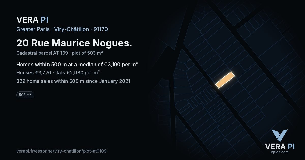 20 Rue Maurice Nogues, Viry-Châtillon at night – the plot lit, the parcels around coloured by the prices near them
