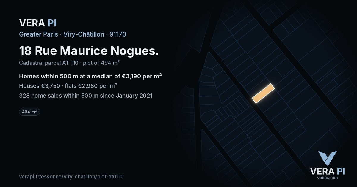 18 Rue Maurice Nogues, Viry-Châtillon at night – the plot lit, the parcels around coloured by the prices near them