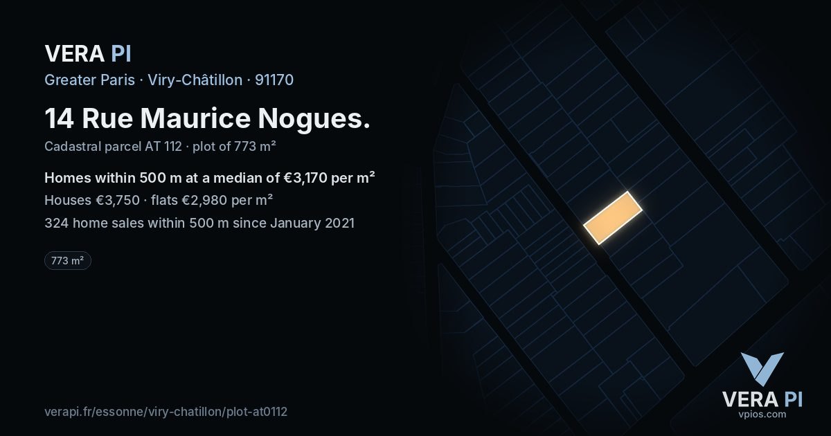 14 Rue Maurice Nogues, Viry-Châtillon at night – the plot lit, the parcels around coloured by the prices near them