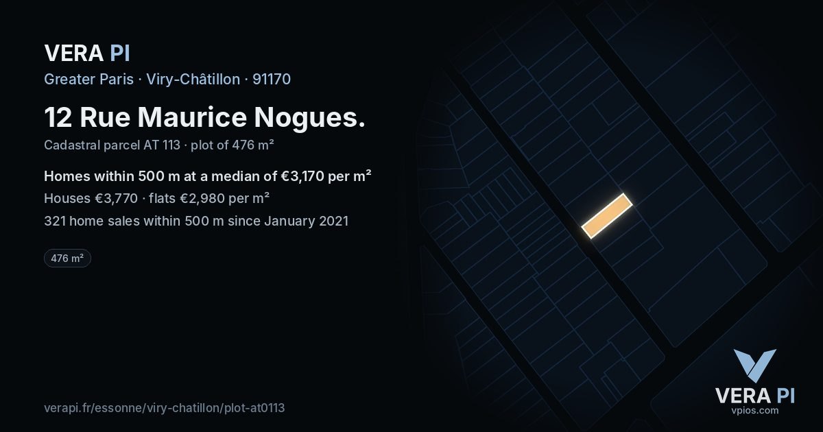 12 Rue Maurice Nogues, Viry-Châtillon at night – the plot lit, the parcels around coloured by the prices near them