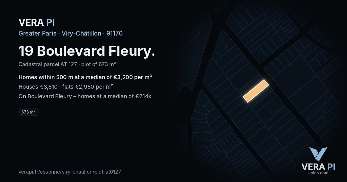 19 Boulevard Fleury, Viry-Châtillon at night – the plot lit, the parcels around coloured by the prices near them