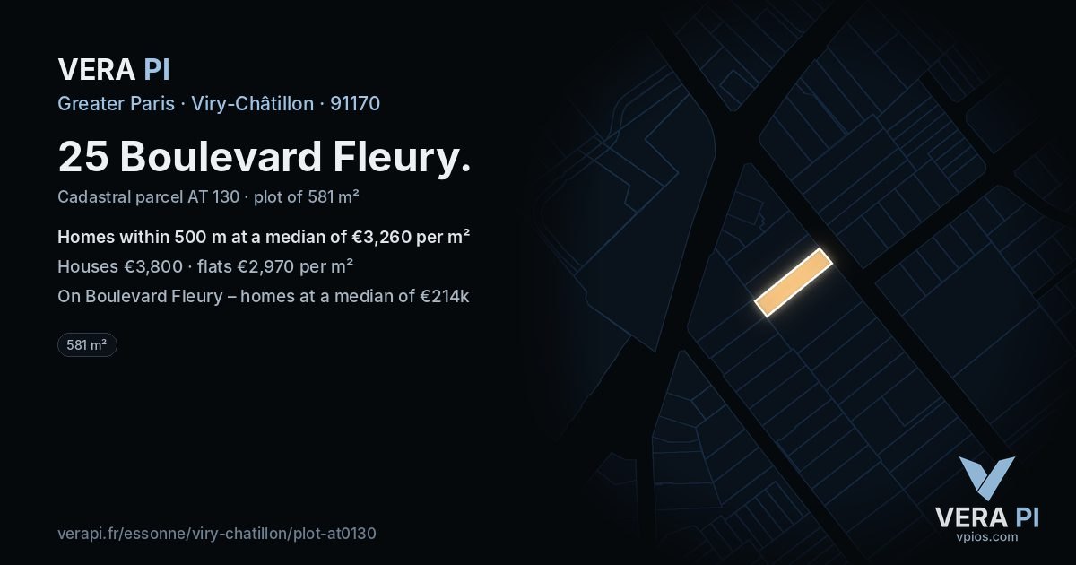 25 Boulevard Fleury, Viry-Châtillon at night – the plot lit, the parcels around coloured by the prices near them