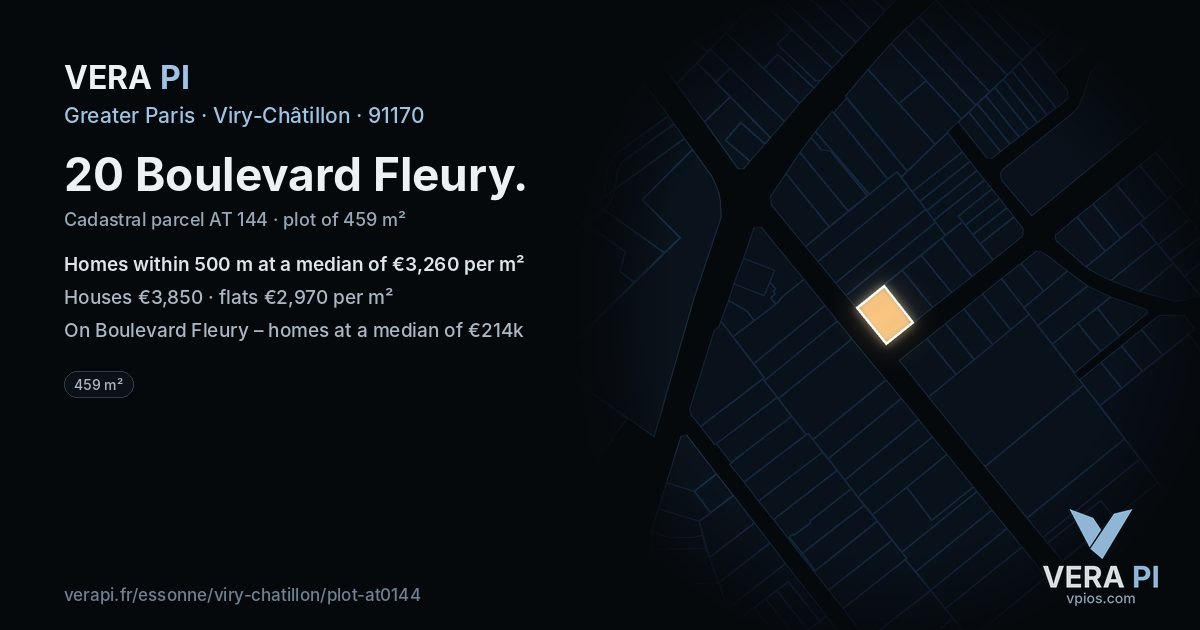 20 Boulevard Fleury, Viry-Châtillon at night – the plot lit, the parcels around coloured by the prices near them