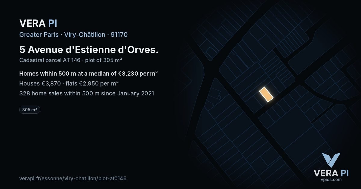 5 Avenue d'Estienne d'Orves, Viry-Châtillon at night – the plot lit, the parcels around coloured by the prices near them