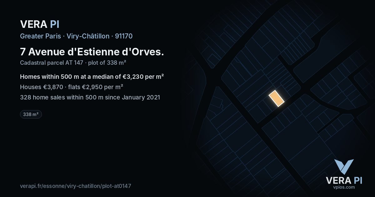 7 Avenue d'Estienne d'Orves, Viry-Châtillon at night – the plot lit, the parcels around coloured by the prices near them
