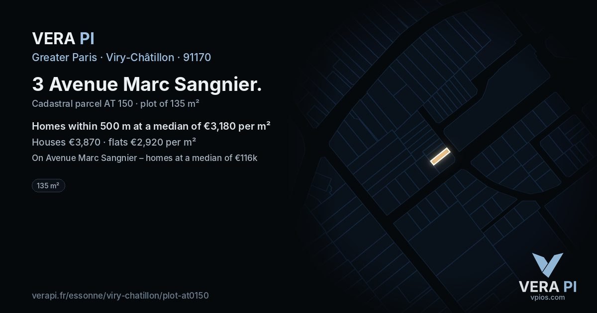 3 Avenue Marc Sangnier, Viry-Châtillon at night – the plot lit, the parcels around coloured by the prices near them