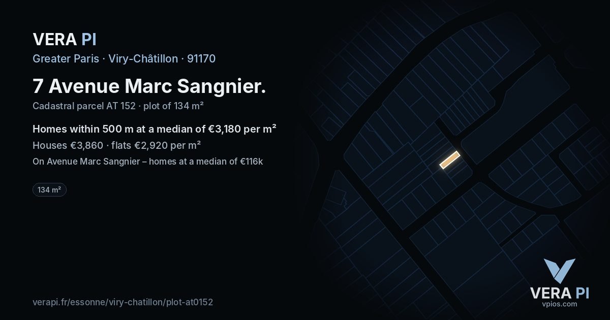 7 Avenue Marc Sangnier, Viry-Châtillon at night – the plot lit, the parcels around coloured by the prices near them