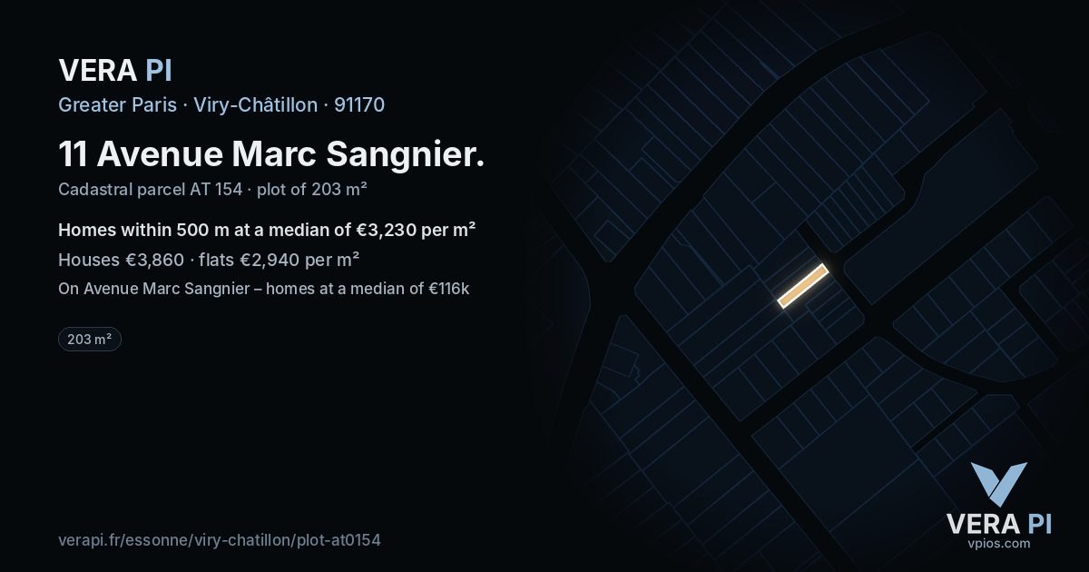 11 Avenue Marc Sangnier, Viry-Châtillon at night – the plot lit, the parcels around coloured by the prices near them