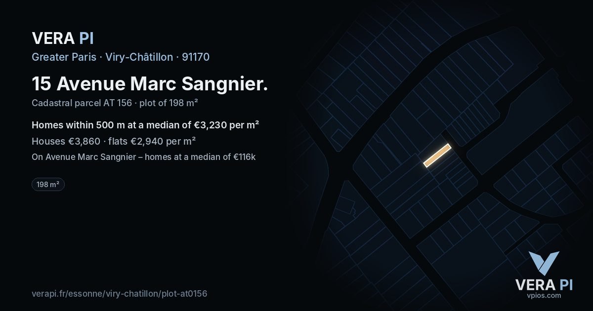 15 Avenue Marc Sangnier, Viry-Châtillon at night – the plot lit, the parcels around coloured by the prices near them