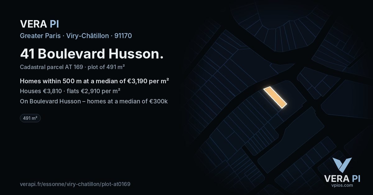 41 Boulevard Husson, Viry-Châtillon at night – the plot lit, the parcels around coloured by the prices near them