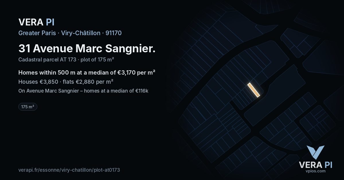 31 Avenue Marc Sangnier, Viry-Châtillon at night – the plot lit, the parcels around coloured by the prices near them