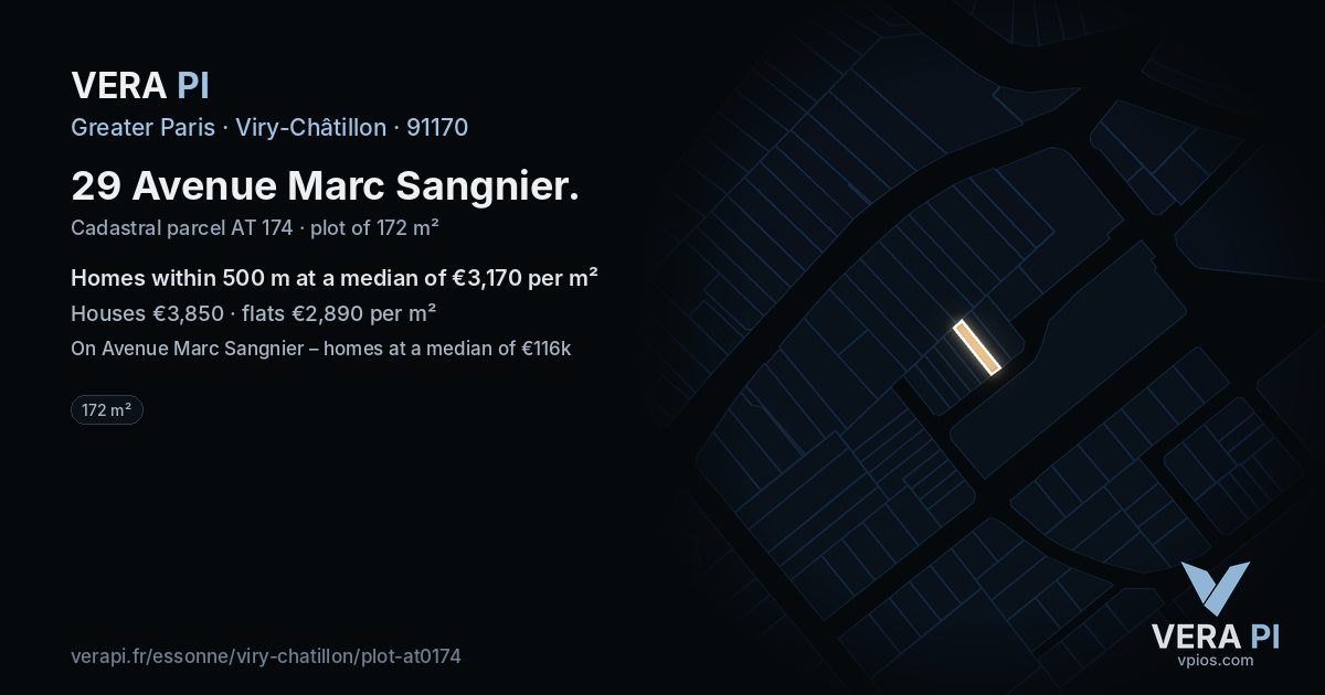 29 Avenue Marc Sangnier, Viry-Châtillon at night – the plot lit, the parcels around coloured by the prices near them