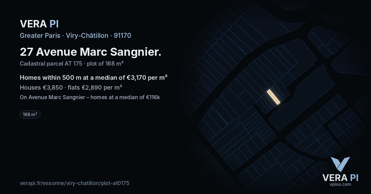 27 Avenue Marc Sangnier, Viry-Châtillon at night – the plot lit, the parcels around coloured by the prices near them