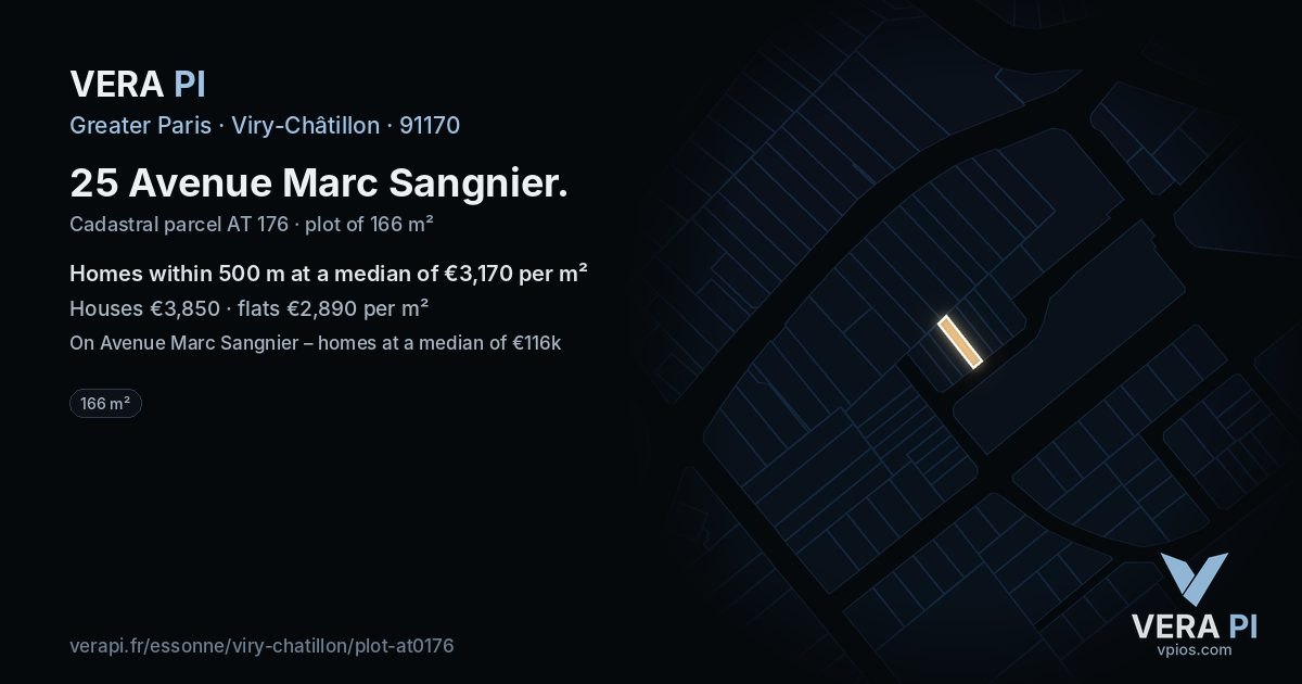25 Avenue Marc Sangnier, Viry-Châtillon at night – the plot lit, the parcels around coloured by the prices near them
