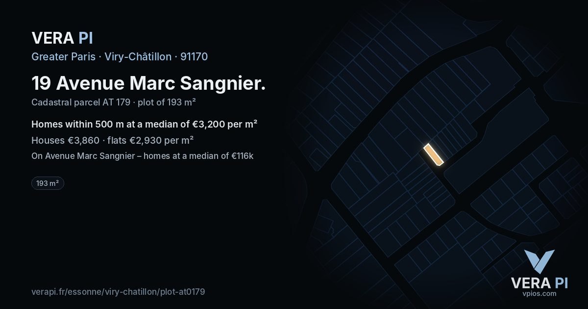 19 Avenue Marc Sangnier, Viry-Châtillon at night – the plot lit, the parcels around coloured by the prices near them