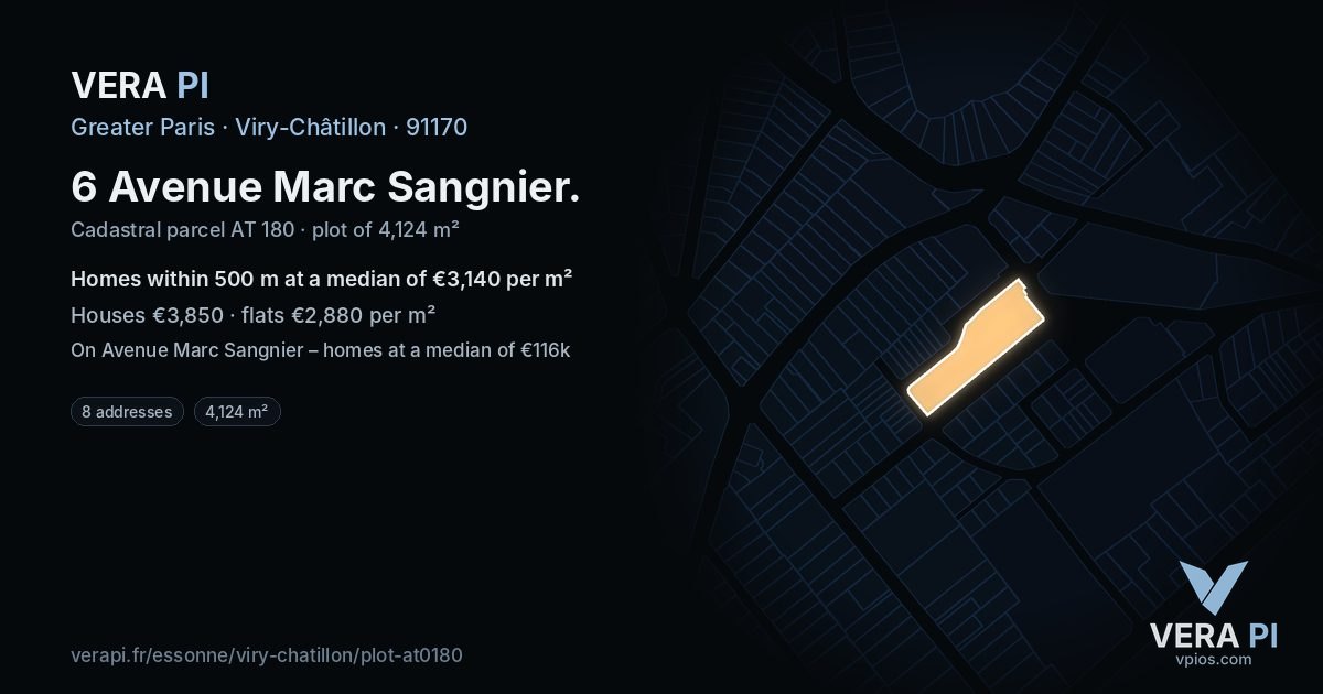 6 Avenue Marc Sangnier, Viry-Châtillon at night – the plot lit, the parcels around coloured by the prices near them