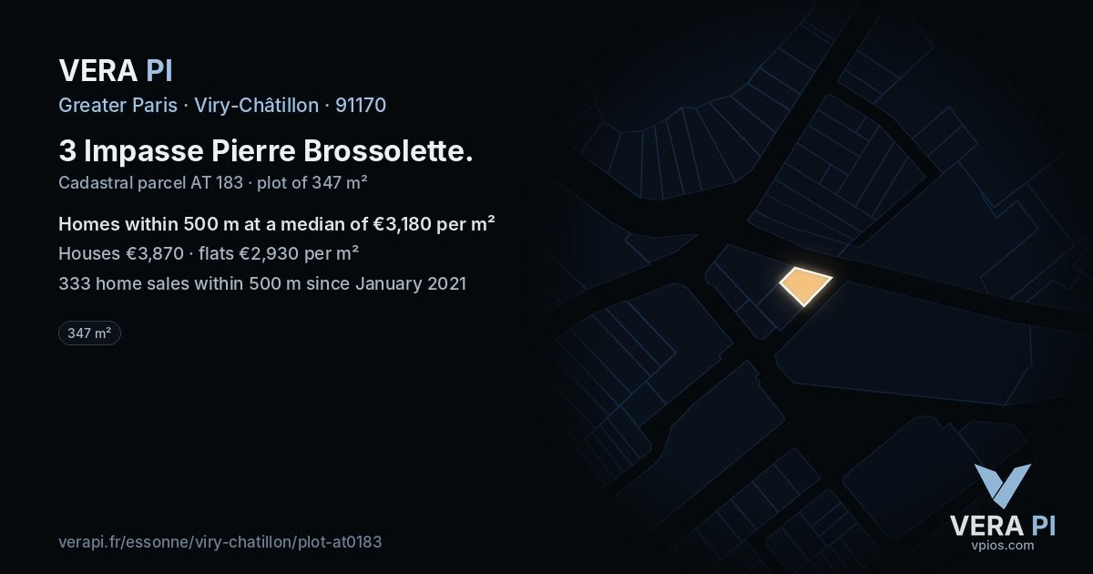 3 Impasse Pierre Brossolette, Viry-Châtillon at night – the plot lit, the parcels around coloured by the prices near them