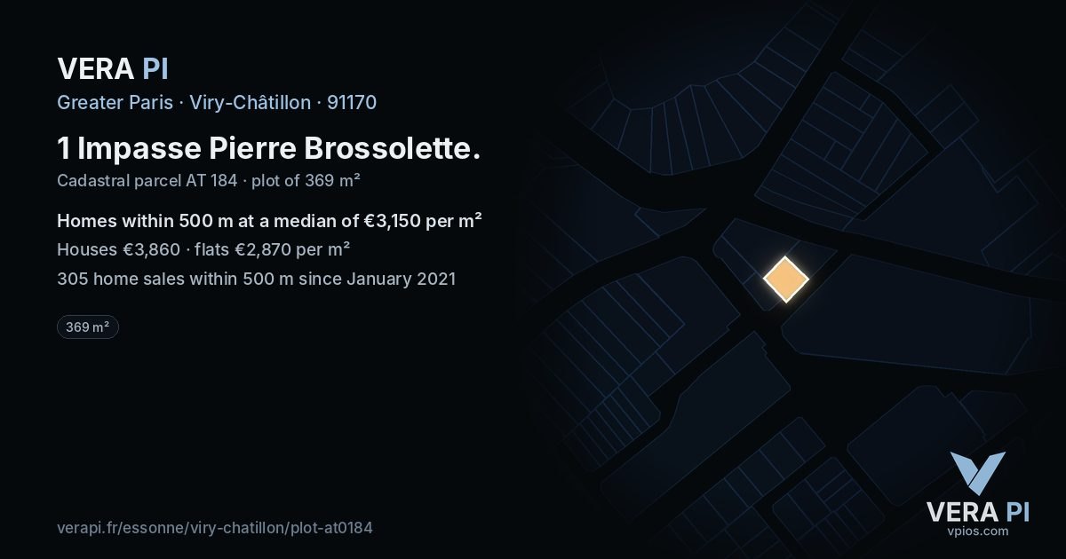 1 Impasse Pierre Brossolette, Viry-Châtillon at night – the plot lit, the parcels around coloured by the prices near them