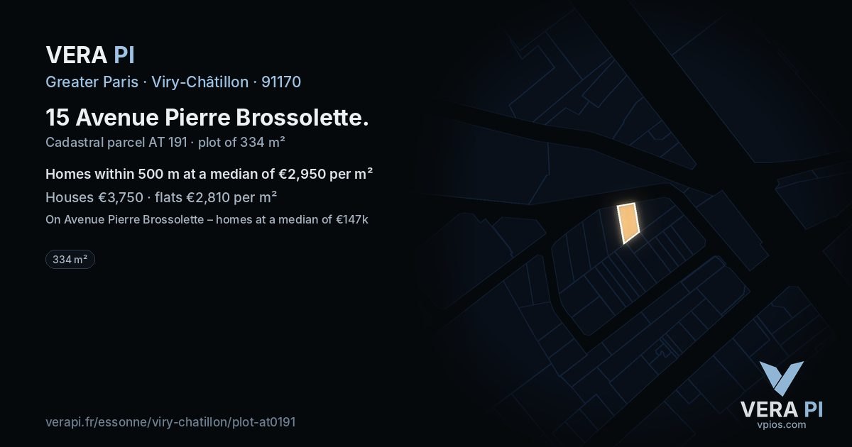 15 Avenue Pierre Brossolette, Viry-Châtillon at night – the plot lit, the parcels around coloured by the prices near them