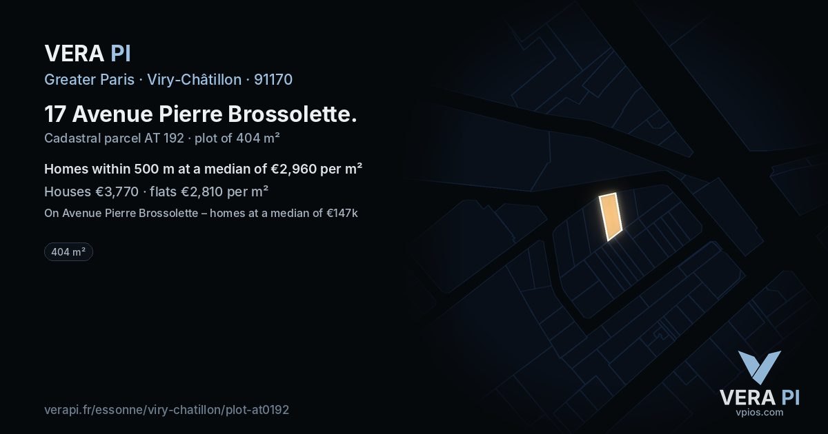 17 Avenue Pierre Brossolette, Viry-Châtillon at night – the plot lit, the parcels around coloured by the prices near them