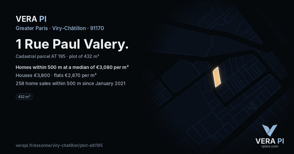 1 Rue Paul Valery, Viry-Châtillon at night – the plot lit, the parcels around coloured by the prices near them