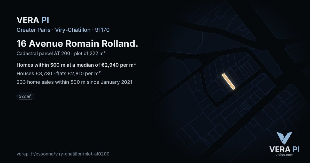 16 Avenue Romain Rolland, Viry-Châtillon at night – the plot lit, the parcels around coloured by the prices near them