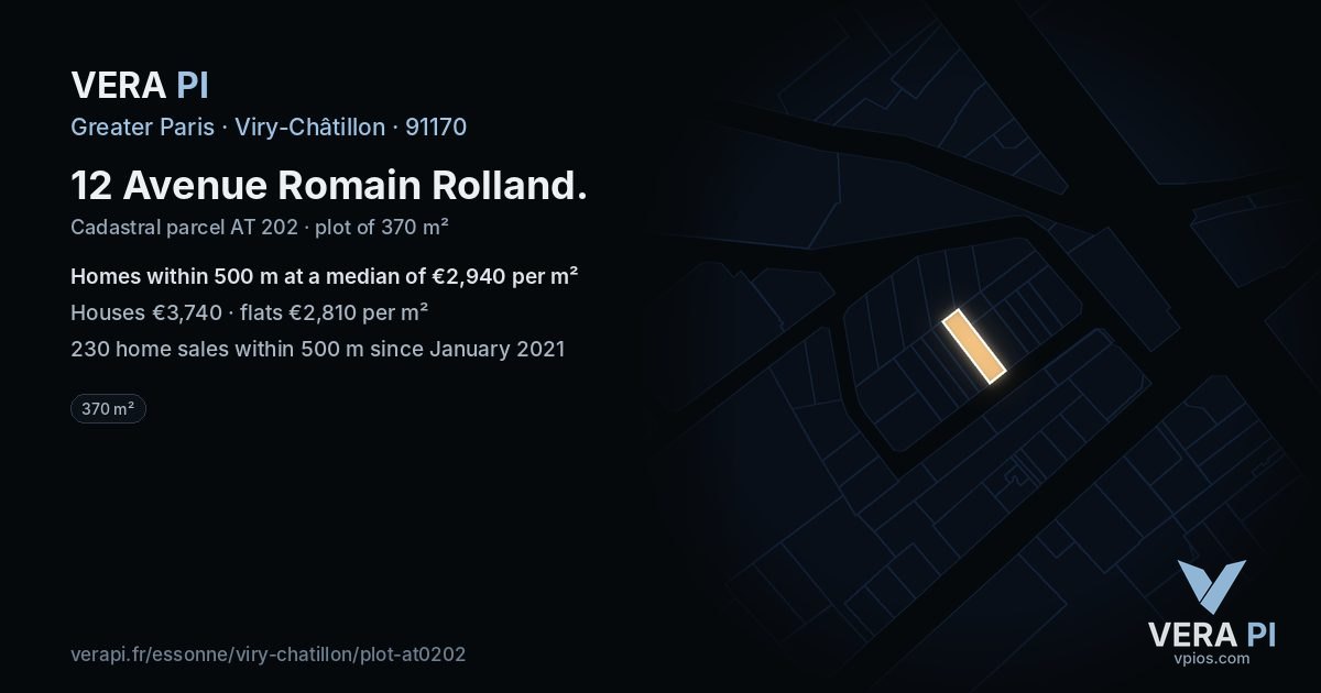 12 Avenue Romain Rolland, Viry-Châtillon at night – the plot lit, the parcels around coloured by the prices near them