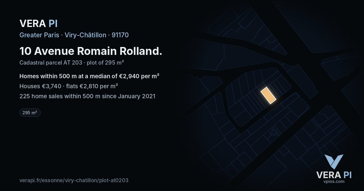 10 Avenue Romain Rolland, Viry-Châtillon at night – the plot lit, the parcels around coloured by the prices near them