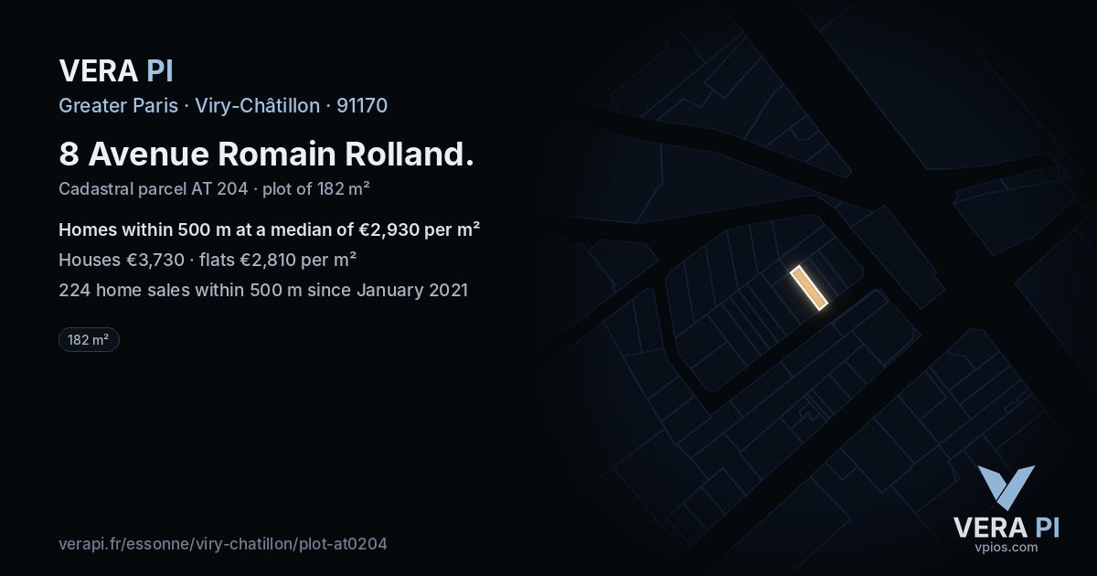 8 Avenue Romain Rolland, Viry-Châtillon at night – the plot lit, the parcels around coloured by the prices near them