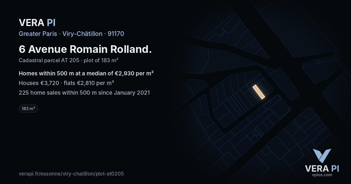 6 Avenue Romain Rolland, Viry-Châtillon at night – the plot lit, the parcels around coloured by the prices near them