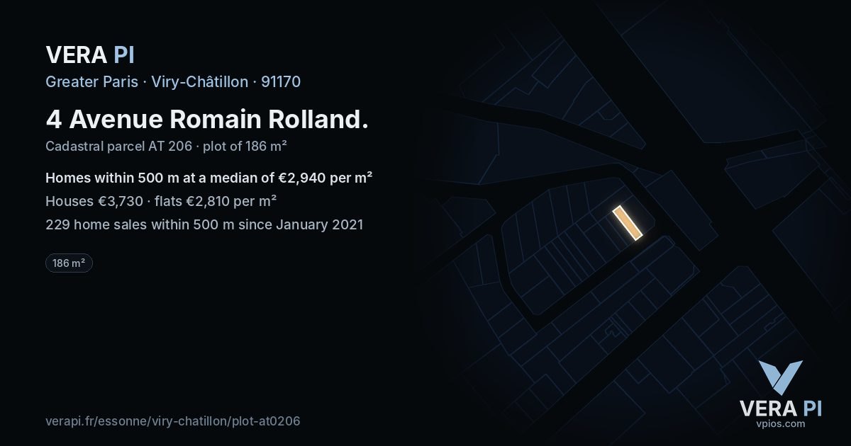 4 Avenue Romain Rolland, Viry-Châtillon at night – the plot lit, the parcels around coloured by the prices near them