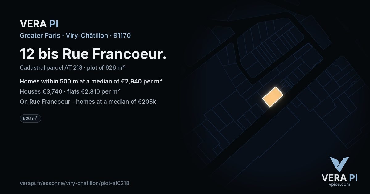 12 bis Rue Francoeur, Viry-Châtillon at night – the plot lit, the parcels around coloured by the prices near them