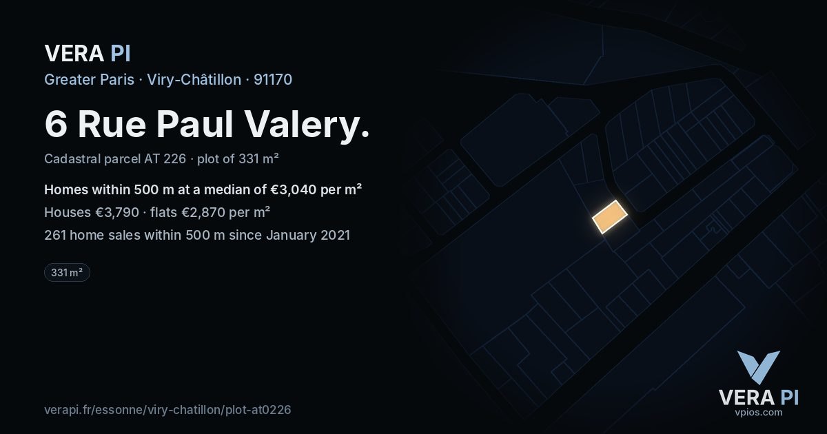 6 Rue Paul Valery, Viry-Châtillon at night – the plot lit, the parcels around coloured by the prices near them