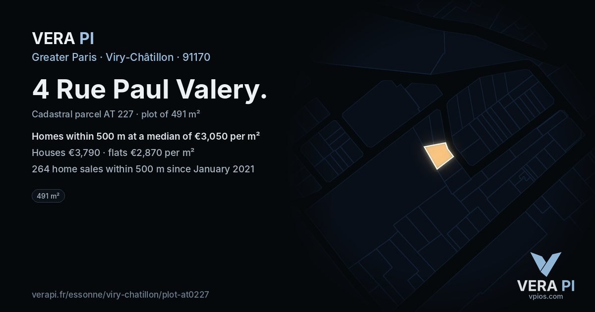 4 Rue Paul Valery, Viry-Châtillon at night – the plot lit, the parcels around coloured by the prices near them