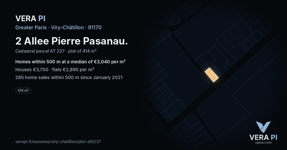 2 Allee Pierre Pasanau, Viry-Châtillon at night – the plot lit, the parcels around coloured by the prices near them