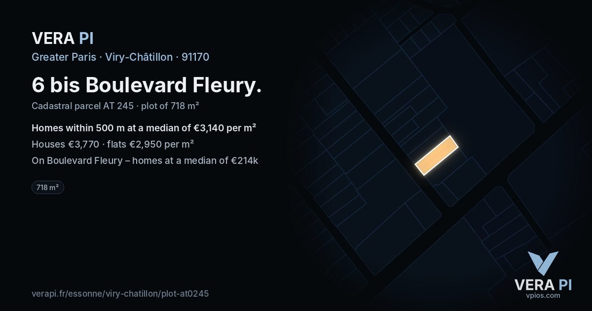 6 bis Boulevard Fleury, Viry-Châtillon at night – the plot lit, the parcels around coloured by the prices near them