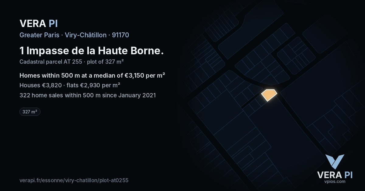 1 Impasse de la Haute Borne, Viry-Châtillon at night – the plot lit, the parcels around coloured by the prices near them