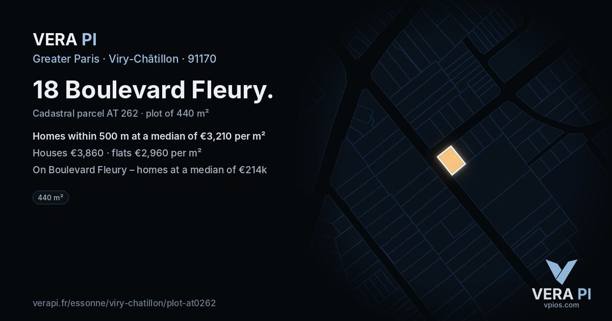 18 Boulevard Fleury, Viry-Châtillon at night – the plot lit, the parcels around coloured by the prices near them