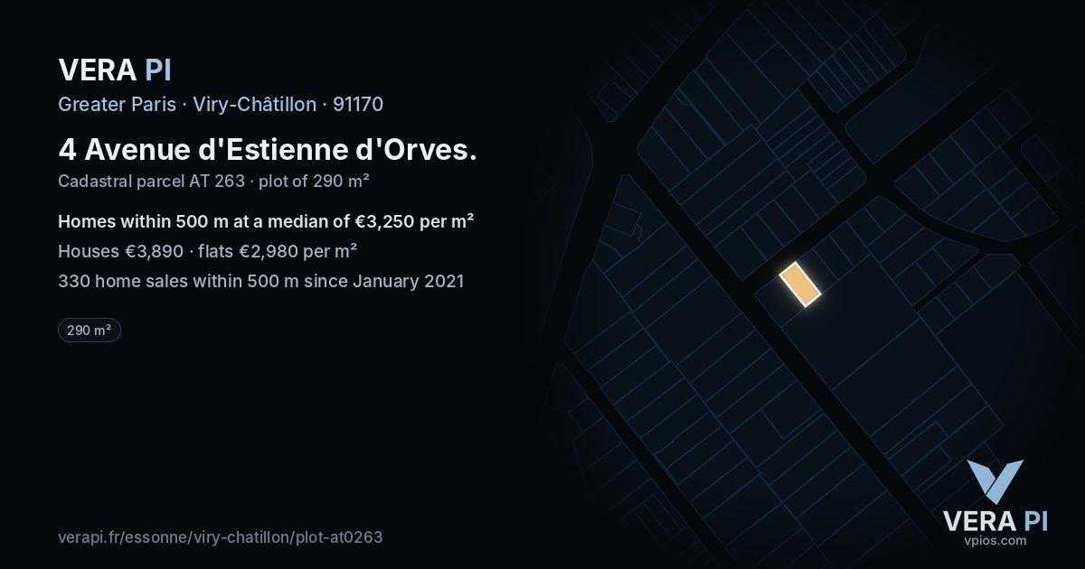 4 Avenue d'Estienne d'Orves, Viry-Châtillon at night – the plot lit, the parcels around coloured by the prices near them