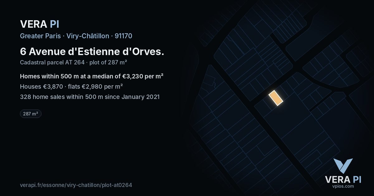 6 Avenue d'Estienne d'Orves, Viry-Châtillon at night – the plot lit, the parcels around coloured by the prices near them