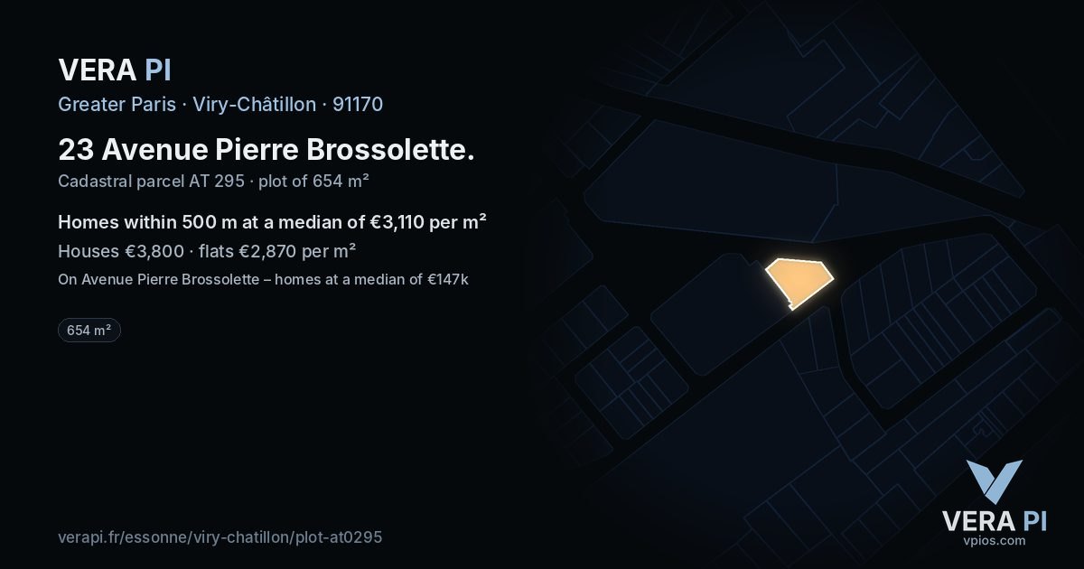 23 Avenue Pierre Brossolette, Viry-Châtillon at night – the plot lit, the parcels around coloured by the prices near them